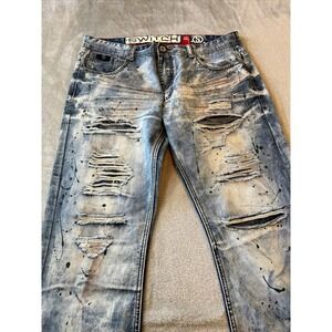 Switch Jeans Mens 38x32 Blue Distressed Paint Splatter Acid Wash Denim